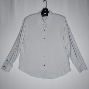 Linda Allard Vtg Silk Button Blouse Women 12P Pastel Blue Quiet Luxury Capsule